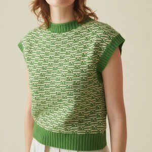 Toast Wave Stripe Sleeveless Sweater | Fresh Green/Shell Size M